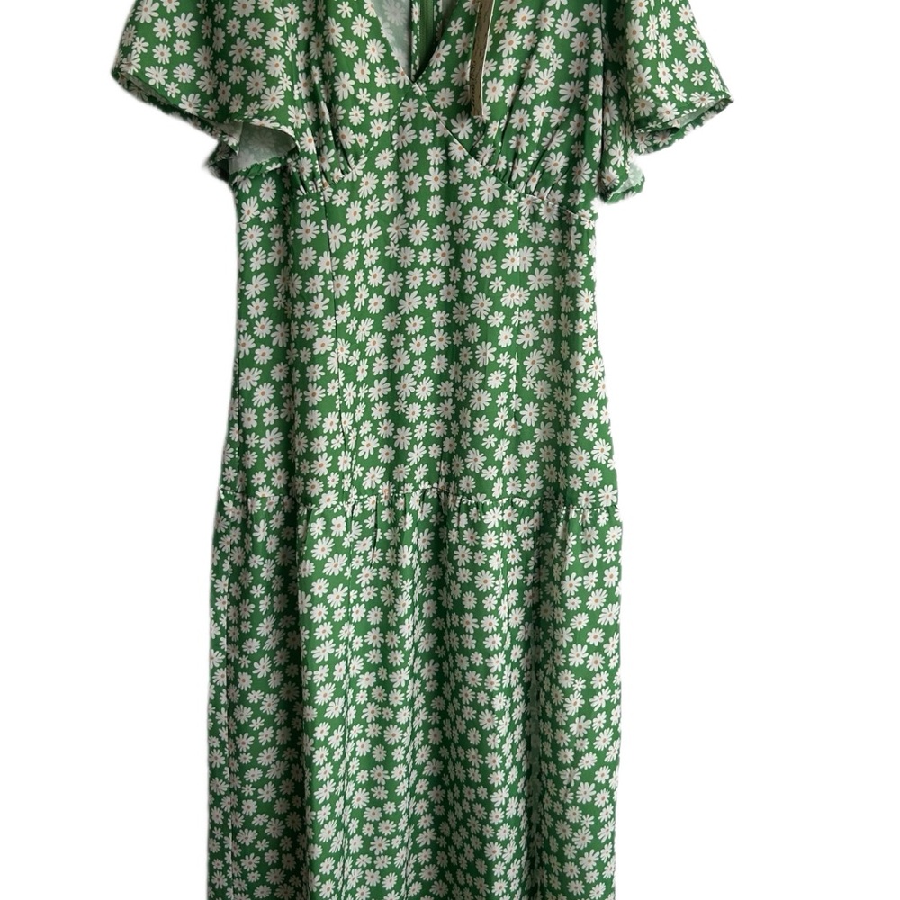 Elegant Green Floral Midi Dress - Picture 3 of 7